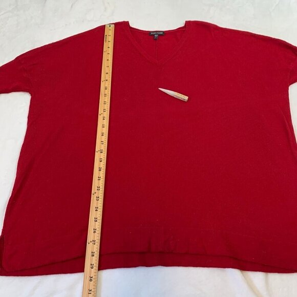 Eileen Fisher red‎ elbow sleeve 100% merino wool pullover v-neck lightweight top - Picture 9 of 11